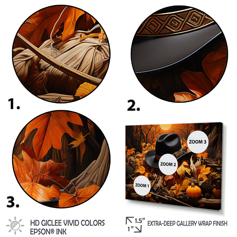 Autumn Cowboy Hat II - Cowboys, art mural, Cadre d'angle fermé noir, H 34 po x l 44 po x P 1,5 po