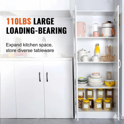Armoire de cuisine, armoire de rangement de 60 po de hauteur, armoire de rangement autoportante de 110 lb avec 3 tablettes (2 réglables), garde-manger en bois d'ingénierie pour la cuisine, la salle à manger