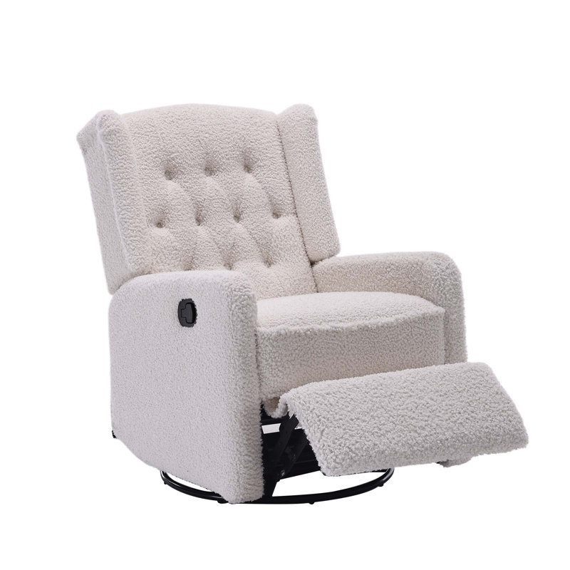 Chaise berçante inclinable, chaise berçante pivotante à 360 degrés, fauteuil oscillant, Ourson blanc