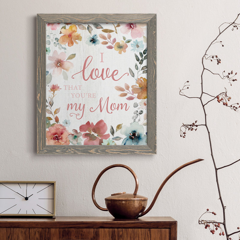 «Love Mom», art textuel sur toile, H 44 po x l 31 po x P 1 po, gris