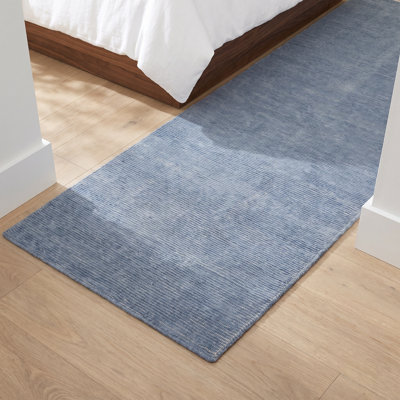 Caron Light Blue Cream Hand-Woven Striped Rug