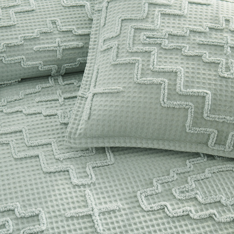Kiva Steps Comforter Set Sky Gray Queen, Queen Comforter + 2 Shams, Green