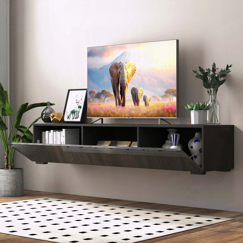 Wall Mounted Floating TV Stand with Drop-Down Cabinets