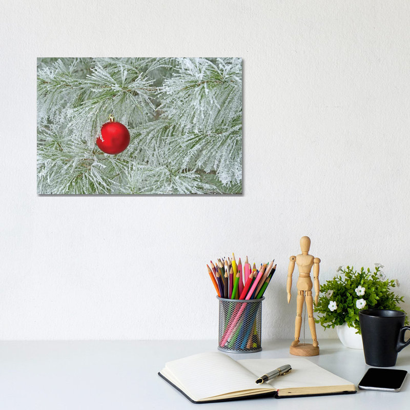 Red Ornament And Rime Frost by Brian Wolf - Gallery-Wrapped Canvas Giclée on Canvas, No Frame, 20.32 cm H x 30.48 cm W