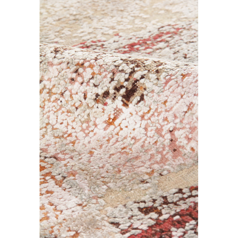 Exquisite Rugs Fine Pure Silk Hand-Knotted Beige/Orange/Gold Area Rug