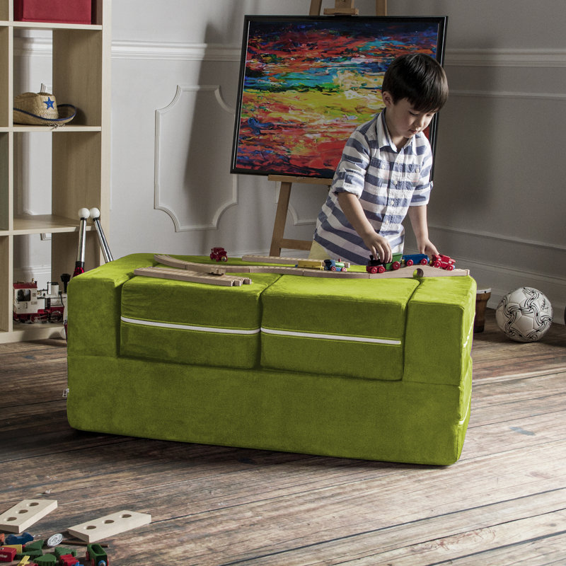 Altermease Zipline Modular Kids Loveseat & Ottomans/Fold Out Lounger, Lime