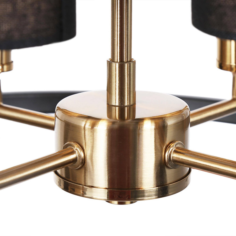 4-Light Black & Gold Cylinder Semi Flush Mount with Fabric Shades for Dry Indoor
