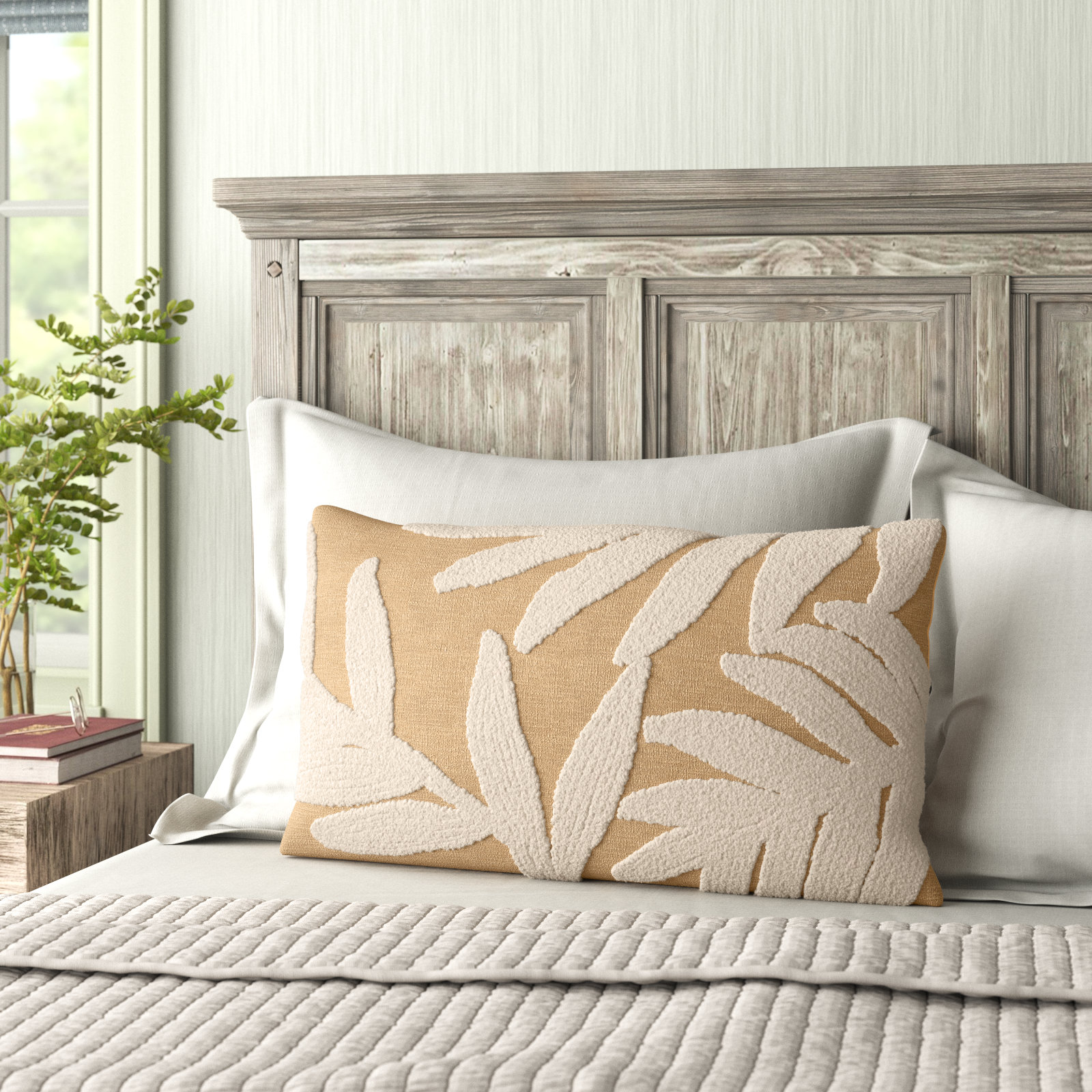 Francie Embroidered Cotton Lumbar Throw Pillow, Gold