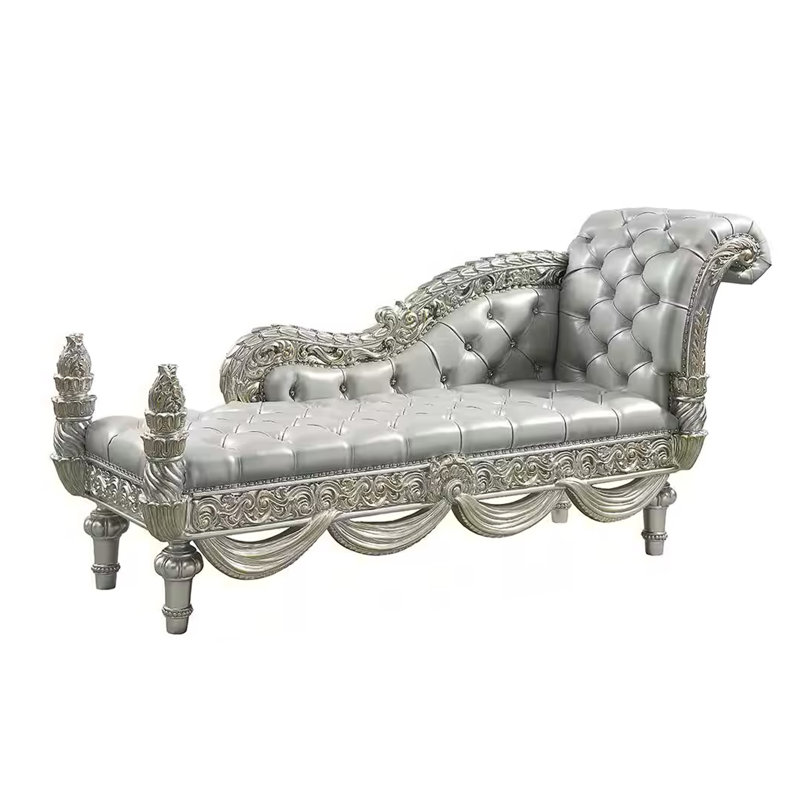 Banc méridienne Dove, similicuir beige, bois fini champagne 82 po