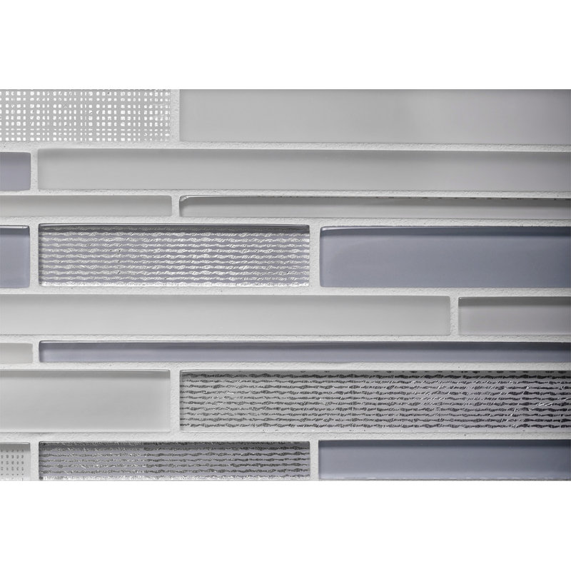 11.8" x 12.2" Glass Mosaic Tile, White/Blue/Silver