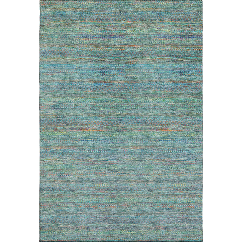 Premium Machine Washable Mayfield AMF2148 Striped Rug, Teal, Rectangle 5' x 7'6"
