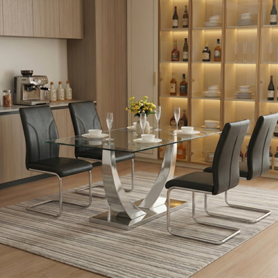 5-Piece Modern 75" Rectangular Tempered Glass Dining Set