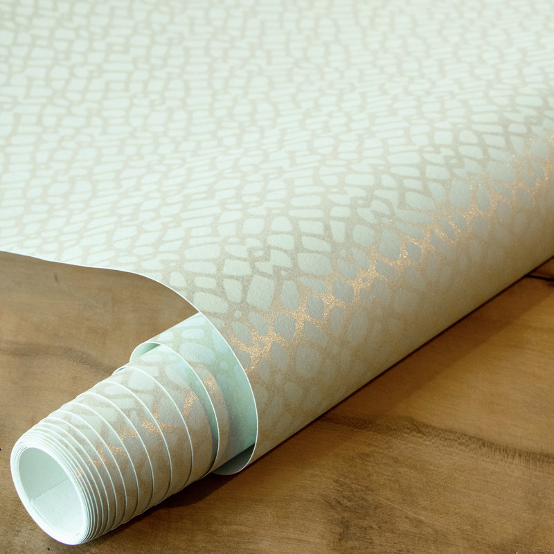 Slow Living Metallic Geometric Motif Wallpaper Roll, Frost Mint