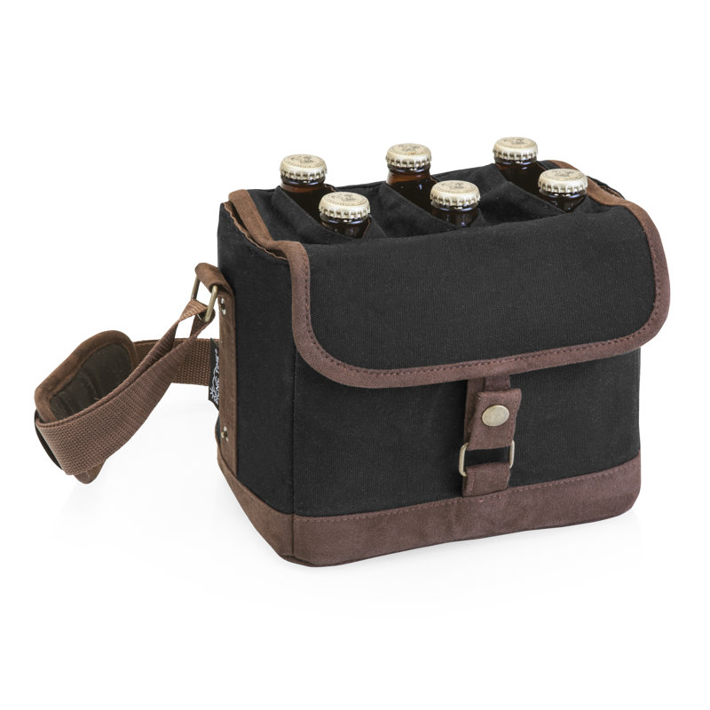 Beer Caddy Cooler Tote with Opener, Black/Brown