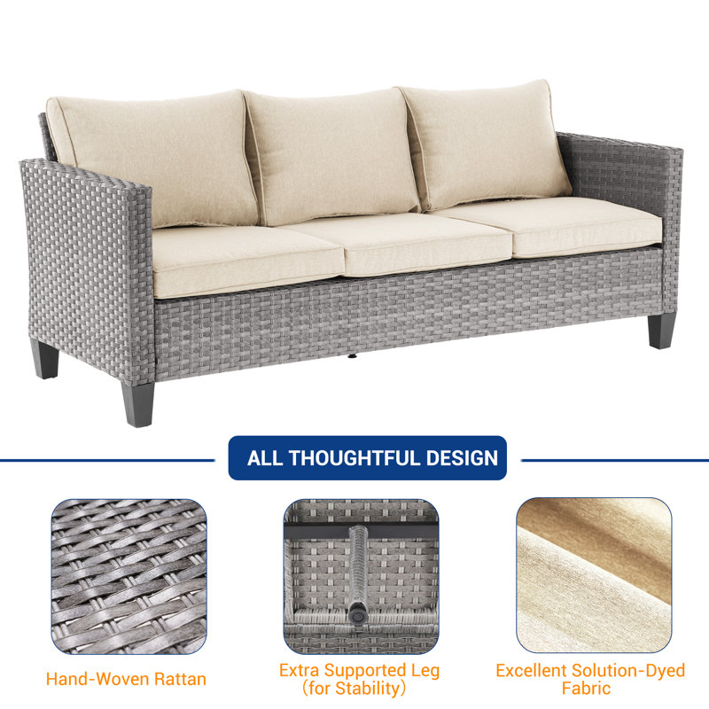 6-Pieces Patio Sofa Sets with 45'' Fire Pit Table, PE Rattan Wicker for Patio , Deck and Yard, Gray, Beige