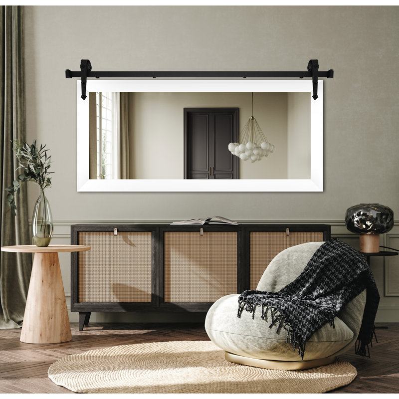 Conner Rea Flat Wall Mirror, Glossy White, 60" x 27"