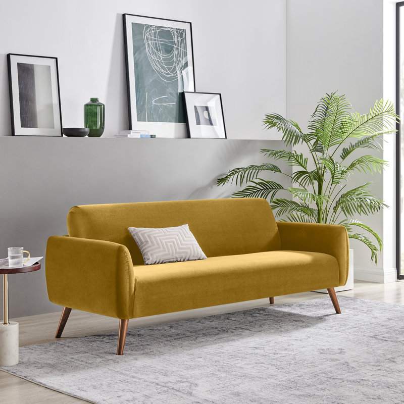 Tolly Seater Sofa Modern Deco Design - Soft Touch Luxury Velvet Retro Accent Chair In a Box, Yellow Velvet, 3