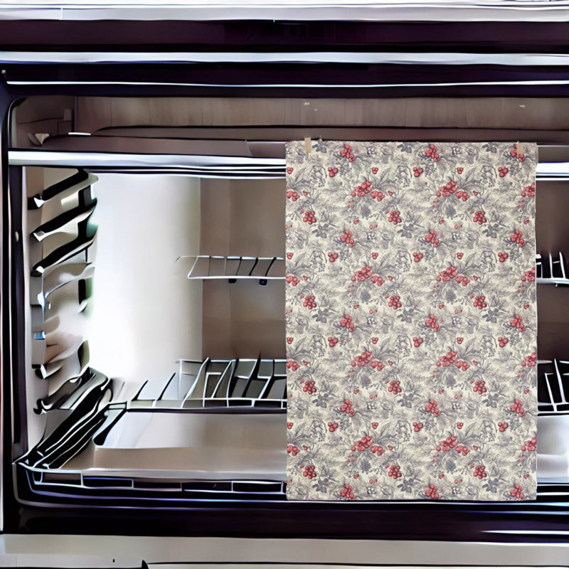 Veasey Digitally Printed Set Of 2 Holiday Kitchen Towels - Holly, 20" X 30"