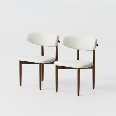 Mid-Century Modern Dining Chairs Set Of 2, Round Back Dining Chairs, Breakfast Table Chairs, Chairs For Wooden Table, Beige & Bronze