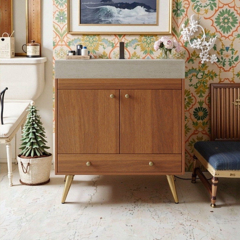 Meuble-lavabo de 30 po Lavara avec comptoir en pierre frittée et lavabo en céramique, base en bois d'ingénierie imperméable