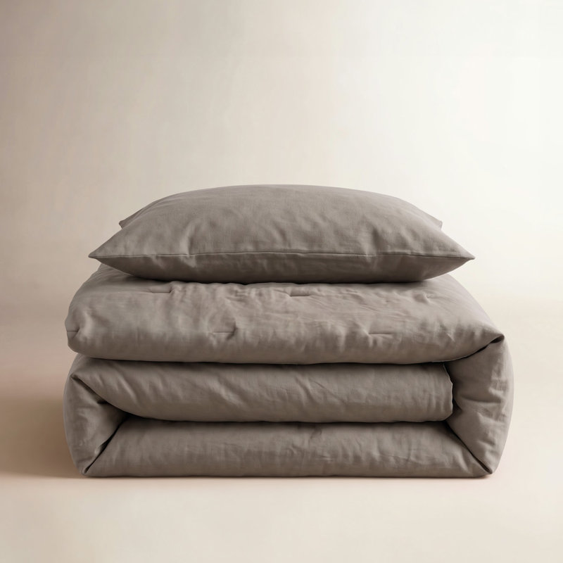 French Linen Comforter & Sham Set, Moss, King Comforter + King Pillow Shams