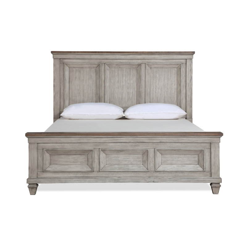 Henry Bed, Plank-Style Headboard, Crown Moldings, Wood, Cream/Brown/Gray, Très grand