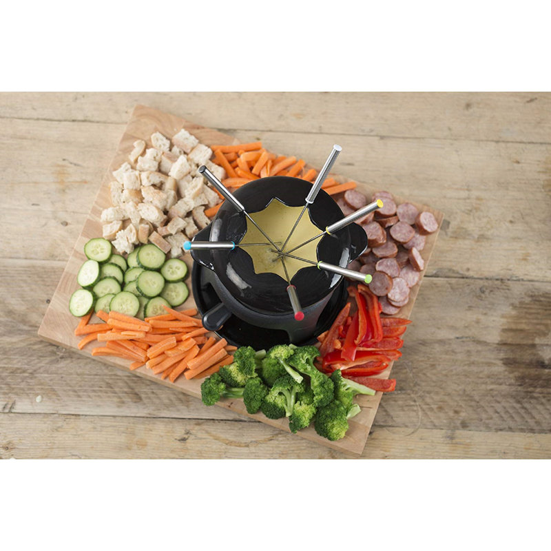 MasterClass Cast Iron Enamelled Fondue Set, Black