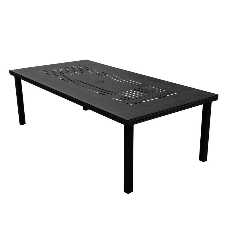 Adepeju Rectangular Outdoor Dining Table With Umbrella Hole , 95.3'' in. W 47.64'' in. D, Black
