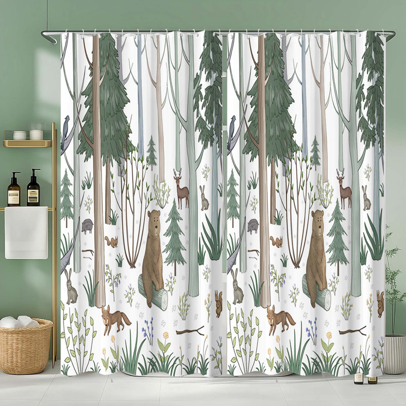 Ensemble de 2 rideaux de douche à motif animaux de la forêt de 72 pouces x 72 pouces avec animaux sauvages