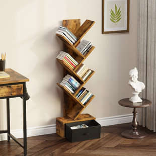 Dropship Tree Bookshelf Set Of 2 ; 4-Tier Small Book Shelf Organizer Floor  Standing Bookcase; Wood Book Shelves Magazine Rack; Mini Desktop Bookshelf  For CDs/Books; Display Shelf For Small Space to Sell