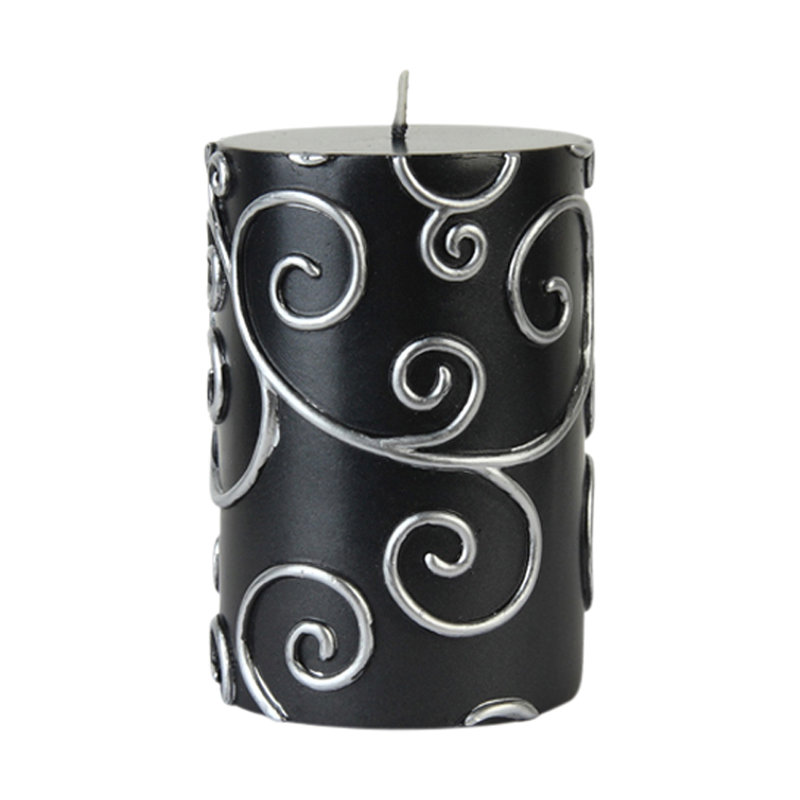 Bougie cylindrique sans parfum à volute, Noir, H 4 po x D 3 po, Ensemble de 12