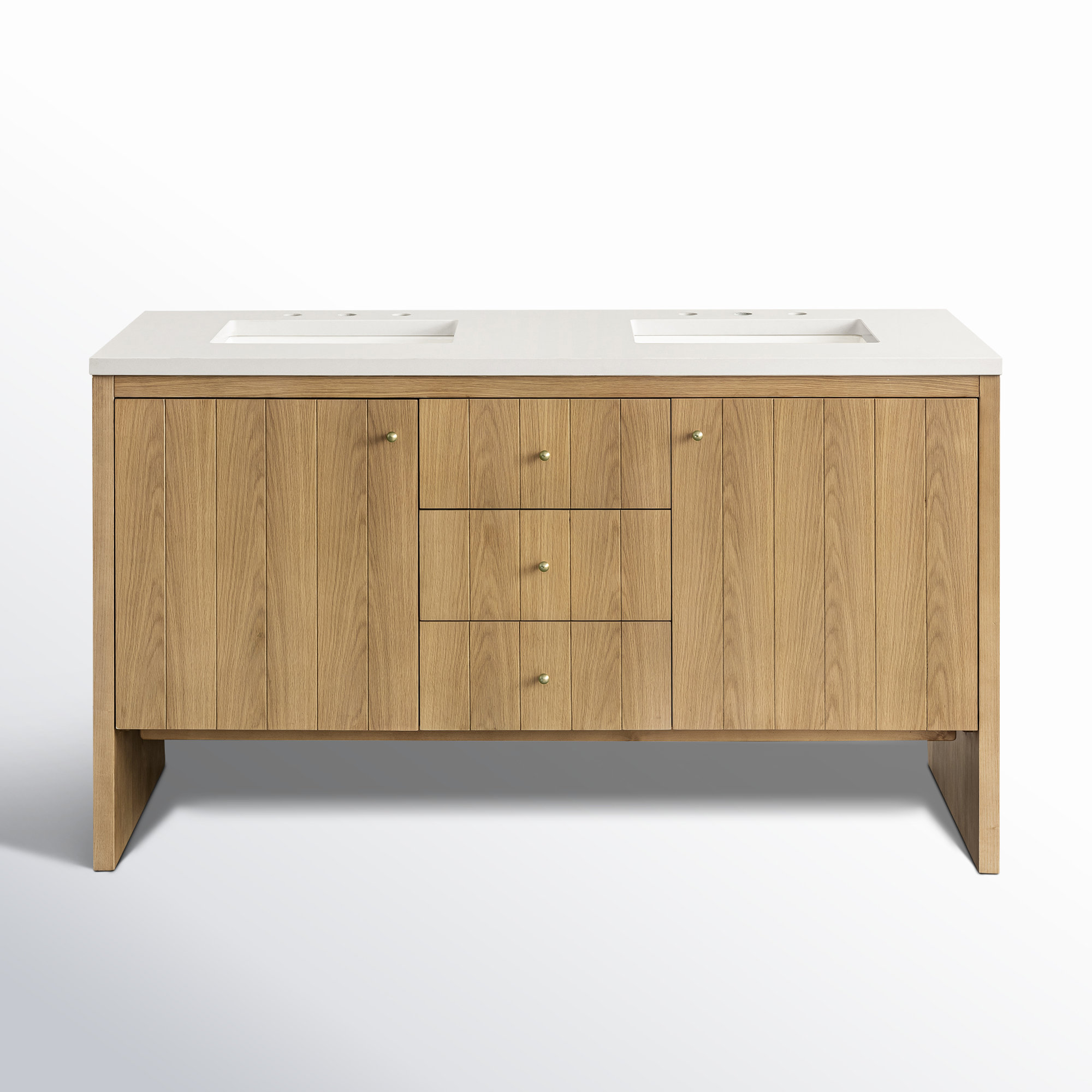 Hudson 60'' Double Bathroom Vanity, White Zeus, Light Natural Oak, 8" Widespread
