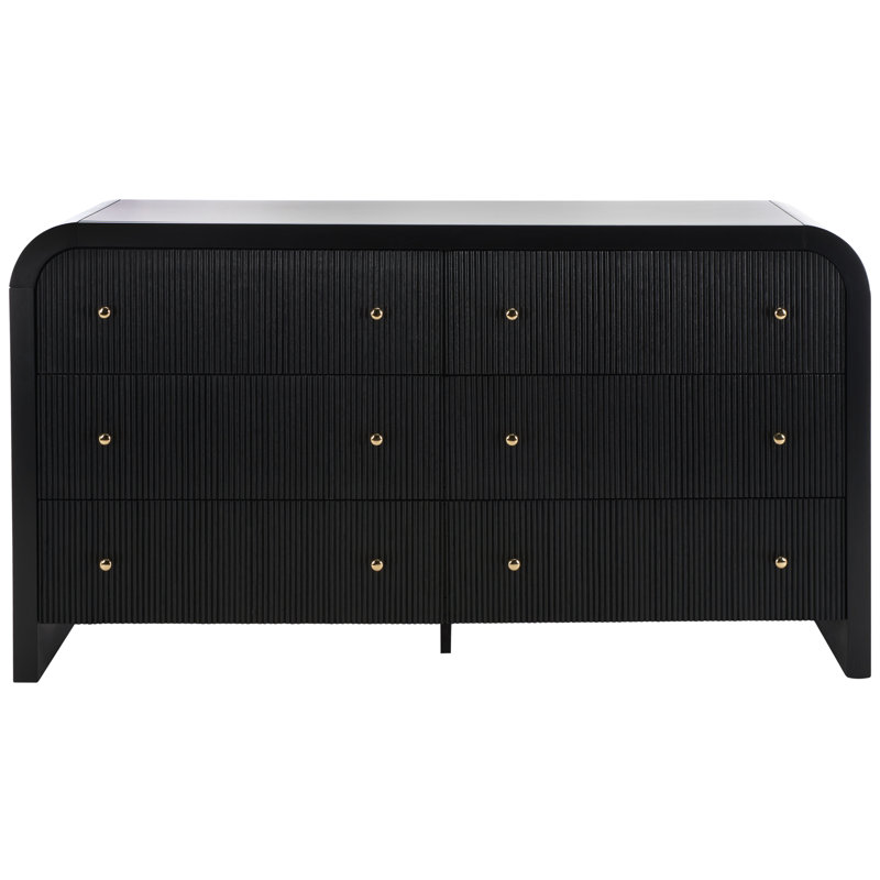 Liabella 62" W 6-Drawer Ribbed Double Dresser , Black