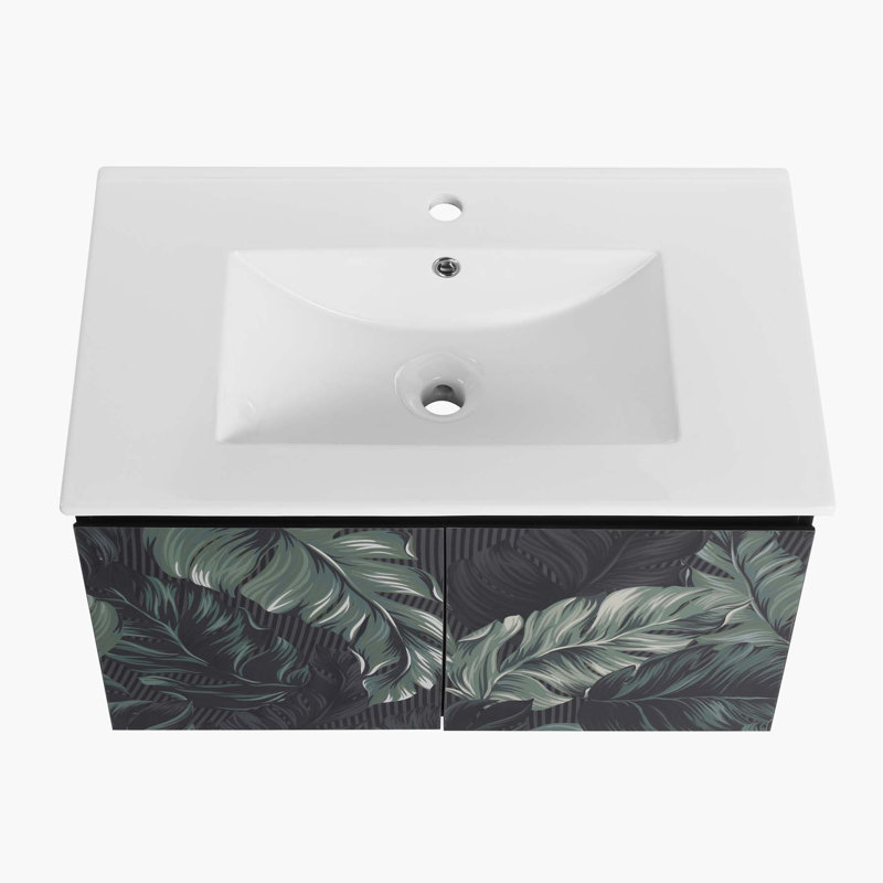 Meuble-lavabo mural flottant 30 po avec lavabo en céramique et porte d'armoire à fermeture en douceur