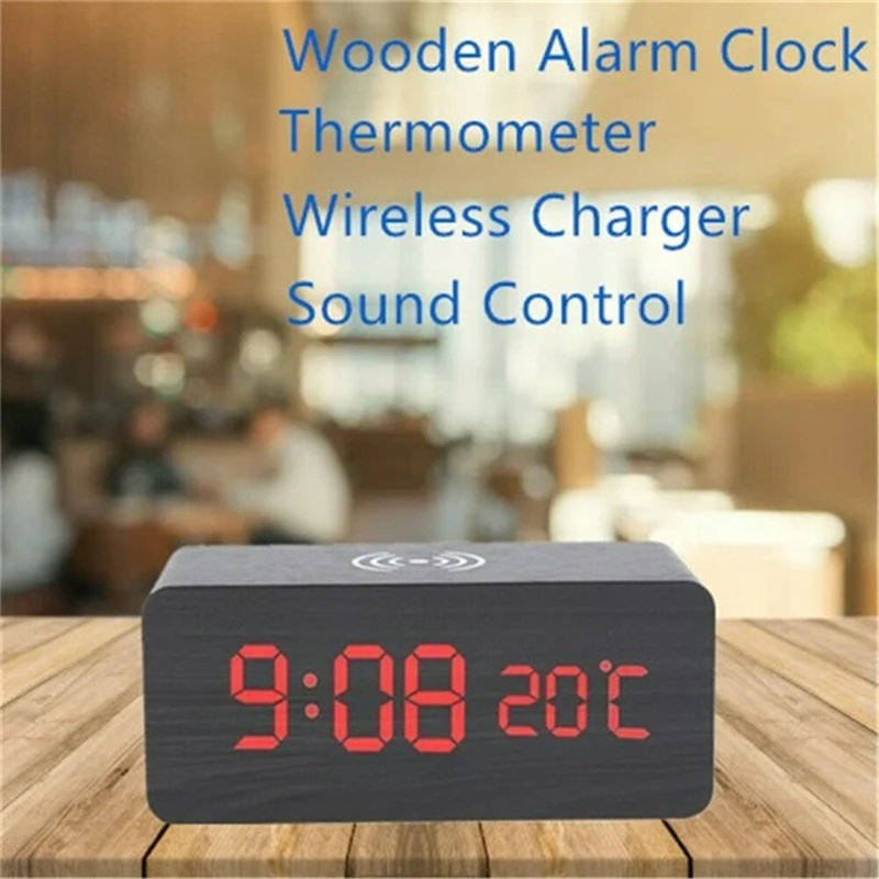 MDF Electric Tabletop Clock in Black and Red with Alarm