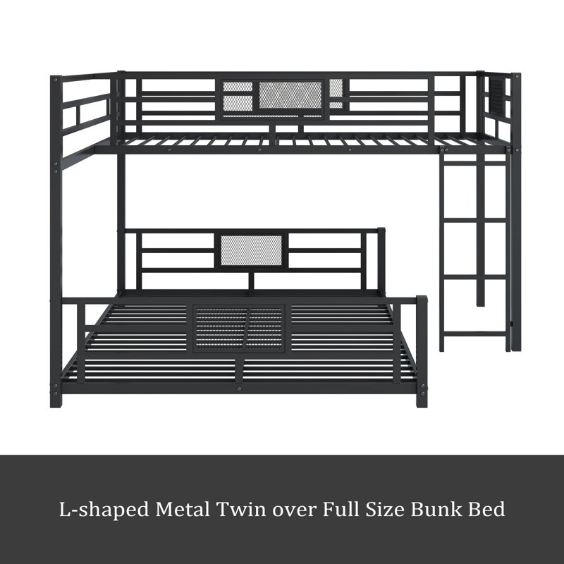 L-Shaped Metal Twin Over Full Size Bunk Bed, Black
