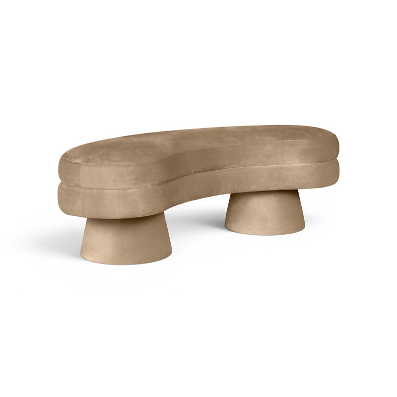 Banc rembourré en velours beige Zenna, Velours beige