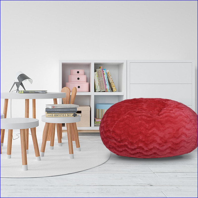 3ft Faux Fur Bean Bag Chair for Adults &amp; Kids – Cozy Easy-Clean | Red | Round, Red Velvet