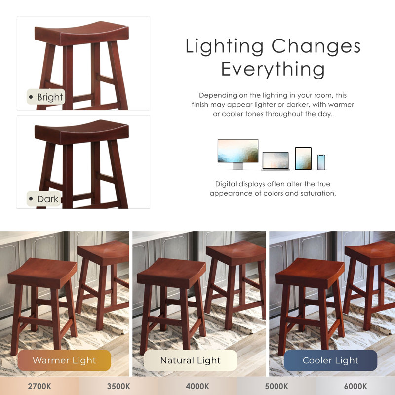Melvyn Solid Wood Bar & Counter Stool, Dark Cherry, Counter Stool (25.38” Seat Height)