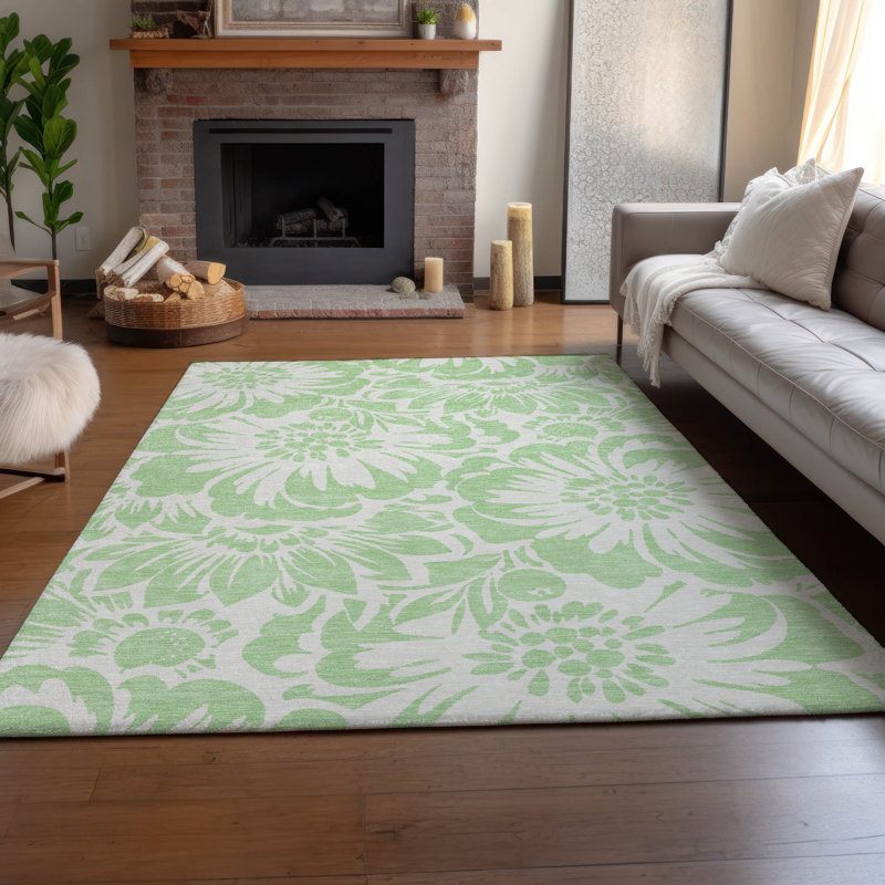 Premium Machine Washable Cerrito AMF551 Mint Rug, Rectangle 10' x 14'