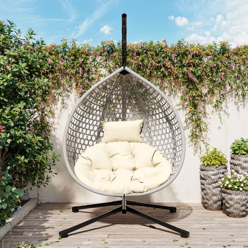 Fauteuil à œufs suspendu polyvalent pour l'intérieur et l'extérieur, Beige, Gris