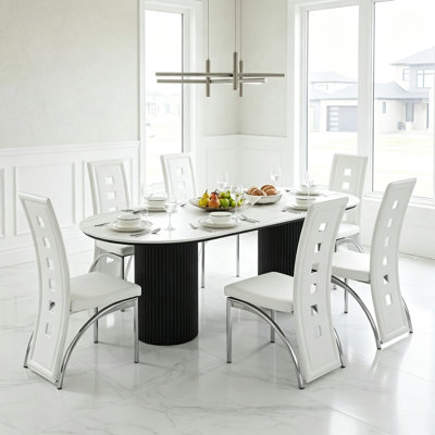 Modern Faux Leather Upholstered Dining Chair with Curved Metal Legs & Cut-out Back (Set of 2)