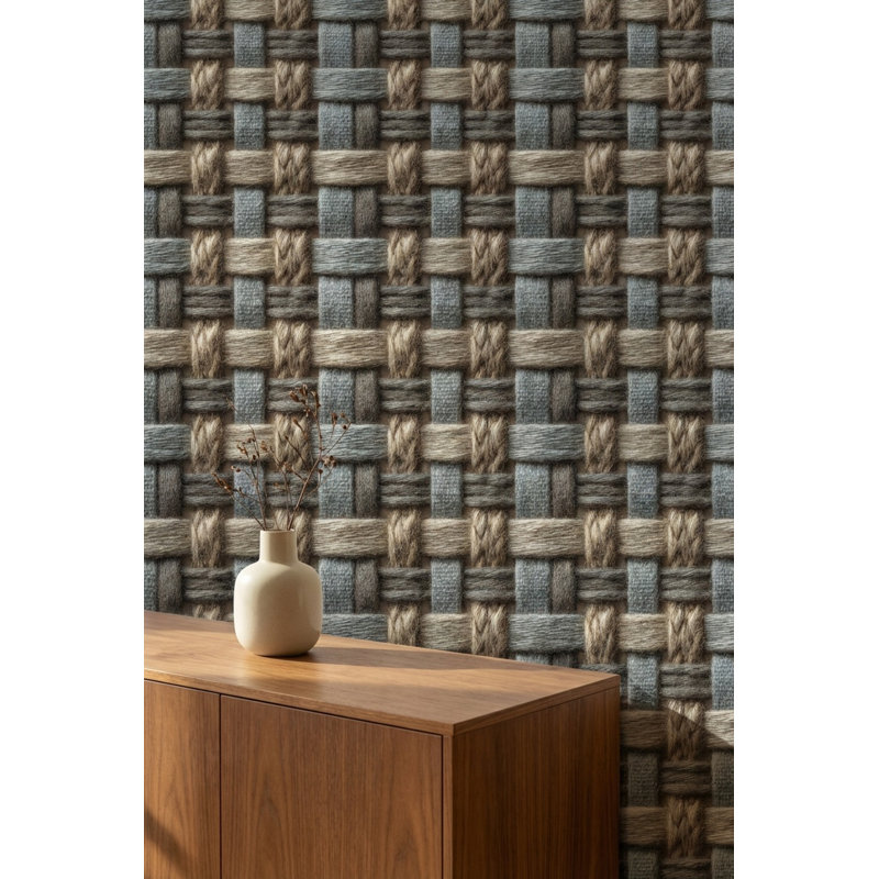 Papier peint tissé géométrique amovible beige, Non tissé, non collé