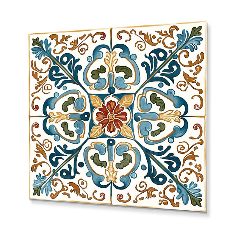 Carreaux de style méditerranéen en bleu rétro VI - tuile abstraite, décoration murale en métal, H 36 po x l 36 po x P 1 po