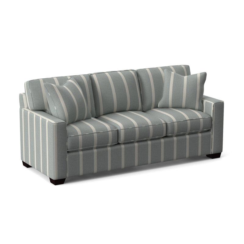Frye 81'' Upholstered Sofa, Light Blue and White Stripe, Java