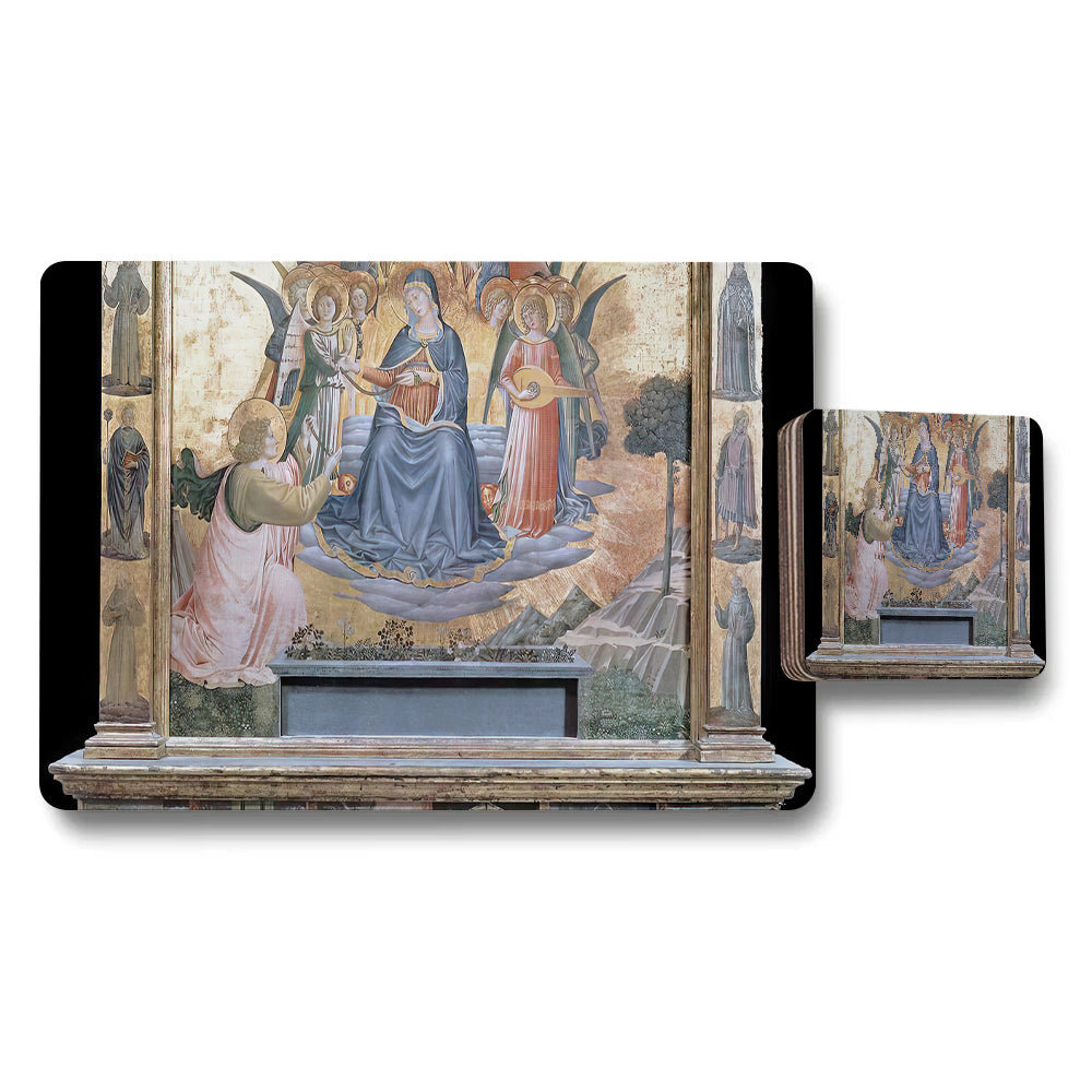 Religious Fresco Placemats And Coaster Set With Classic Artwork