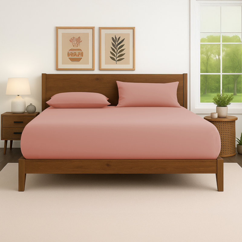 40cm Extra Deep Fitted Sheet – Soft Microfiber, Wrinkle-Free, Cooling, Elastic Corners, Kingsize (5'), Peach