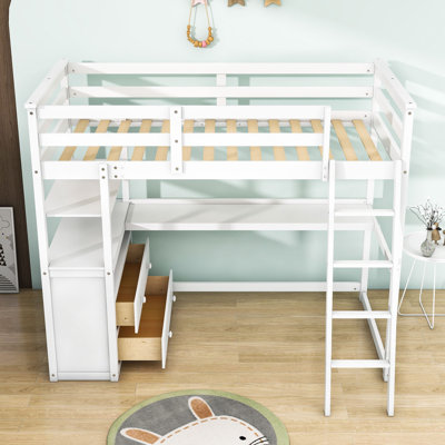 Gracilynn Twin 2 Drawers Wood Loft Bed with Built-in-Desk and Shelves by Harriet Bee by Harriet Bee