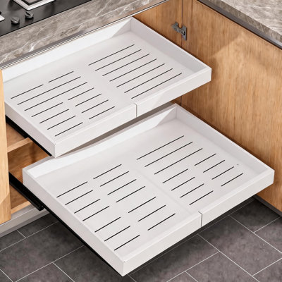 Ensemble de 2 armoires coulissantes robustes en acier au carbone avec tablettes coulissantes extensibles de 16,93 po à 27,95 po de largeur, 21 po de profondeur, sans perceuse, rails à pleine extension pour la cuisine, le garde-manger et le dessous