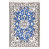 Blue Fine Hand Knotted Persian Silk & wool Nain 2'X 3'